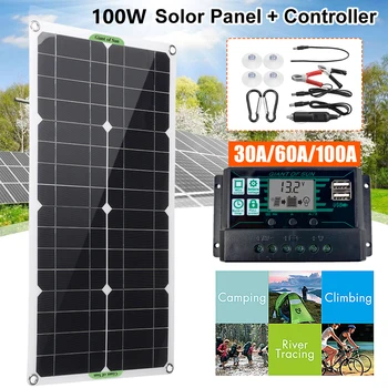 100 W Setove Solarni Paneli 12 v/24 v s 30A/60A/100A Kontroler Solarne Baterije Dvostruki USB Auto Jahte RV Brod Punjenje Baterije Mobilnog Telefona