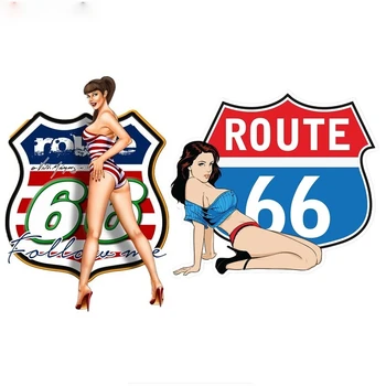 15 CM Topla Rasprodaja Route 66 Pin Up Djevojka je Auto Oznaka Laptop Vinil Naljepnica Dekoracija Automobila