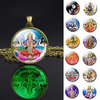 1pc Sjajni Lakšmi, Božica Bog Ganesh Brončanog Ogrlica Sjajni Hinduizam Stakleni Кабошон Nakit Privjesak Amulet Poklon
