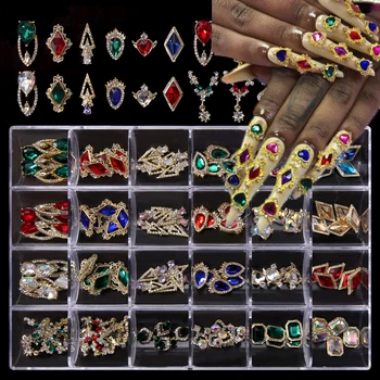 24 prstena * 5 kom. Raznobojni privjesci za nokte sa dragim kamenjem u čistoj KUTIJI AB Rhiestones 3D jewelly Crystal Stones, novo 2021 godine!!! Manikura Privjeske#6zd