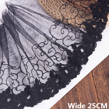 25 cm Elegantan Tila Rešetka Crna Vezene cvjetne čipke Tkanina Haljina Aplicirano Rese Završiti Lutke Odjeća Donja Suknja Šivaći Pribor
