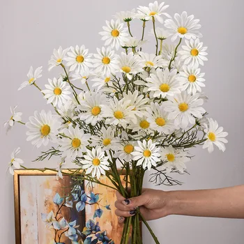 5 Golova Umjetna Svila Bijela Tratinčica Cvijet Buket DIY Vaza Kućno Dvorište Wedding Party Dekoracije Lažni Cvijeće Isporuke