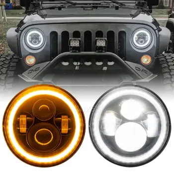7-Inčni LED Halo Svjetla za Jeep Wrangler JK TJ Lada 4x4, Land Rover 90 110 Defender Hummer H1 H2 Angel Eye Bijela DRL Cijele