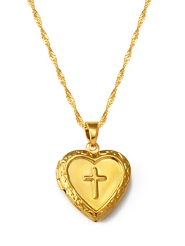 Anniyo Križ Kutija Ogrlice za Žene/Djevojke, Raspeće Privjesak Zlatne Boje Mesinga Sada Šarm Latinski Križ Srce Ogrlice #004302