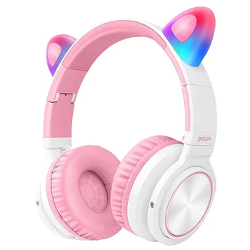 Djeca Slatka Mačka Bluetooth 5,0 Slušalice Led Svjetlo Mačka Uši Bežične Slušalice TF Slušalice Hi-Fi Stereo Za Djevojke Dječji Telefon PC