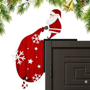 Drveni Božićni Kutak Znak Djeda Mraza Na Vrata, Okvir Djeda Mraza, Kut Ukras Za Zimski Odmor, Večernje, Zidovi, Vrata, Kamin