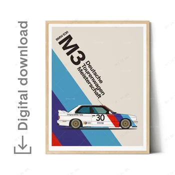 E28 M3 E30, Tiskan na prirodnom bijelom platnu za likovne umjetnosti, dar, umjetnički automobil, ilustracije, Auto poster, rođendane, zidna grafika