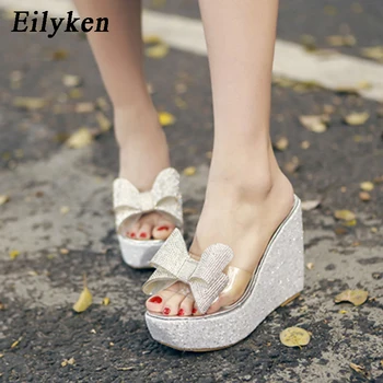 Eilyken/2023 godine Nove Prozirne Papuče od PVC-a, Ženske Ljetne Sandale na platformu s Lukom i kristalima, Sandale na Танкетке, Veličina 34-40