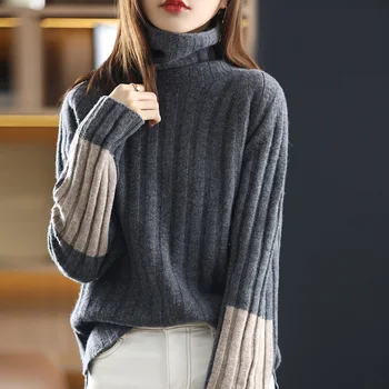 Korejski pulover s visokim воротом, ženski jesensko-zimski džemper 2021, nova moda, boje, ton, prugasti, casual ca nih, džemper