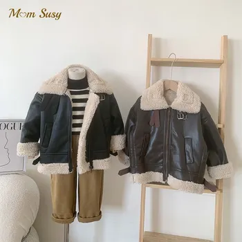 Moderan jakna od umjetne kože za djevojčice i Dječake, Monotono zimska jakna od umjetne kože za malu Djecu, Dječje Kožni kaput sa krznom, gornja odjeća, odjeća od 1 do 7 godina