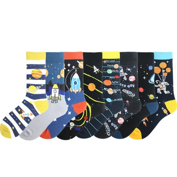 Modni Noviteti Ulični Skateboard Muške Čarape Raketa Svemirski Brod Stranac Svemirski Prostor 3D Print Ludi Pamučne Čarape Muške