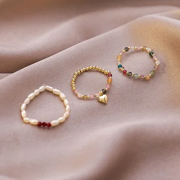 Novi Korejski Stil, Kristalni Prsten za Žene I Djevojčice, Bez Elastičnog Prstena s Biserima i Perlicama, Modni Nakit, Ljetne Ženske, Pribor, Poklon