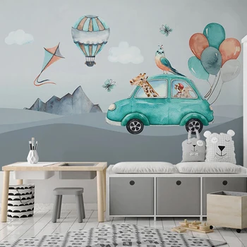 Običaj 3D Zidne Tapete Za Crtani Ručno Oslikana Balon Automobil Žirafa Dječja Soba Dječja Soba Spavaća soba Pozadina Slike Pozadina