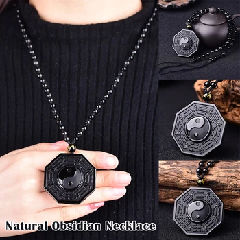 Priroda Crni Opsidijan Yin Yang Bagua Privjesak s ogrlicom od Muškaraca Žena PR Prodaja
