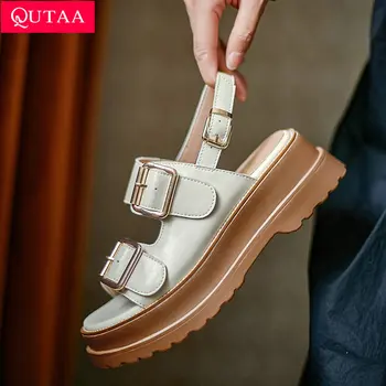 QUTAA/Ženske cipele; Sandale od prave kože kravlja koža; ženske cipele; Ljetne papuče s otvorenim vrhom; zbirka 2021