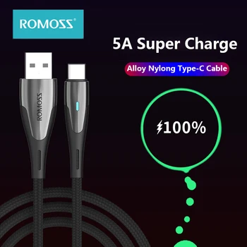 ROMOSS 5A Super Kabel za Punjenje u automobilu Rafting Najlon Datum Kabel Type-C Brzo Punjenje za USB-C Brzi Punjač Za Huawei Xiaomi je Kompatibilan