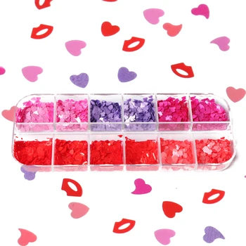 Slatka Ljubav Srce Sjaj Za Nokte Pahuljice Crvene Usne Šljokice Za Dizajn Noktiju, Uređenje 2021 Valentinovo Francuski Lak Pribor Za Manikuru