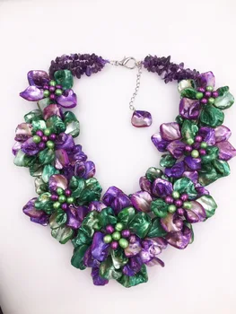 slatkovodni biseri i ljubičasta zelena boja u obliku školjke cvet ogrlica 19 inča priroda dar baroka veleprodaja perle FPPJ
