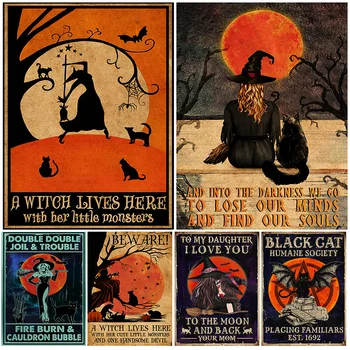 Tama Crna Mačka Vještica Živi Ovdje Klasicni Dekorativni Plakat i Grafike Crna Mačka Društvo Zid Umjetnost Platnu Ukras
