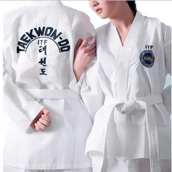 Zanimanje ITF Odobrava Bijele Uniforme Studentski Odijelo Za Kimono za taekwondo Borilačke vještine Odjeća Za taekwondo Dugi Rukav Fitness